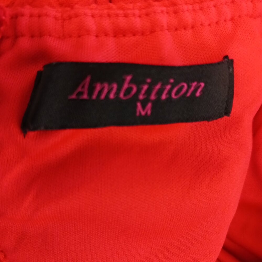 Ambition, Med., Red Strapless Linen Blend Jumpsuit W/ Ruffled Top, Calf Length - Picture 2 of 13